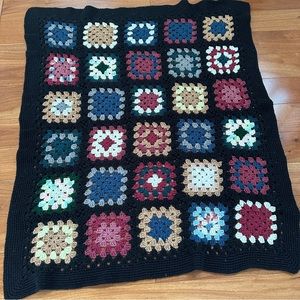 Vintage Handmade Granny Square Crochet Throw